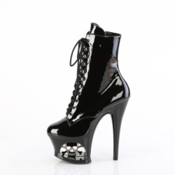 Pleaser MOON-1020SK Black Patent Pewter Ankle Boots