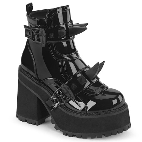 Demonia ASSAULT-72 Black Patent Platform Women Boots