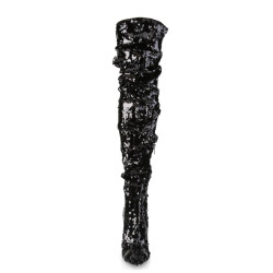 Pleaser COURTLY-3011 Black Sequins Thigh High Boots