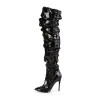 Pleaser COURTLY-3011 Black Sequins Thigh High Boots