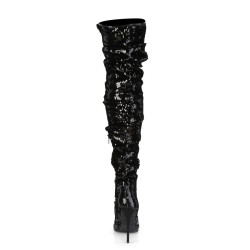Pleaser COURTLY-3011 Black Sequins Thigh High Boots