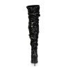 Pleaser COURTLY-3011 Black Sequins Thigh High Boots