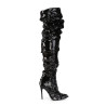 Pleaser COURTLY-3011 Black Sequins Thigh High Boots