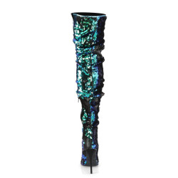 Pleaser COURTLY-3011 Green Sequins Thigh High Boots