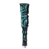 Pleaser COURTLY-3011 Green Sequins Thigh High Boots