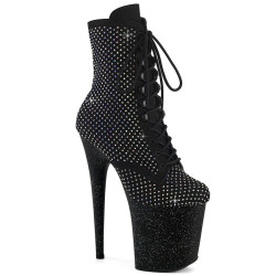 Pleaser FLAMINGO-1020RM Black Vegan Suede Strass Mesh