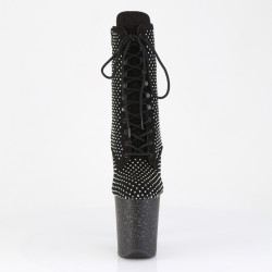 Pleaser FLAMINGO-1020RM Black Vegan Suede Strass Mesh