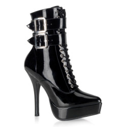 Devious INDULGE-1026 Black Patent Women's Ankle Boots