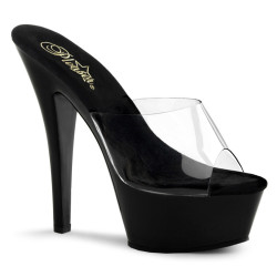 Pleaser KISS-201 Transparent Black Heeled Mules Women