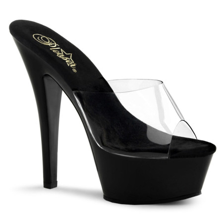 Pleaser KISS-201 Transparent Black Heeled Mules Women