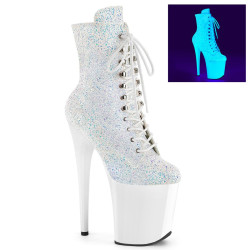 Pleaser FLAMINGO-1020LG Neon White Glitter Ankle Boots