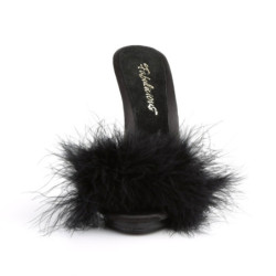 Fabulicious POISE-501F Black Feathers High Heeled Mules