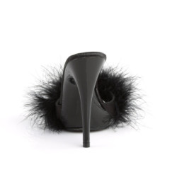 Fabulicious POISE-501F Black Feathers High Heeled Mules