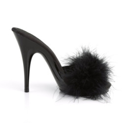 Fabulicious POISE-501F Black Feathers High Heeled Mules