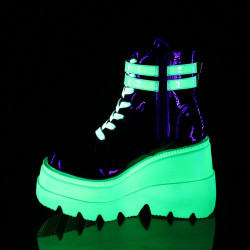 Demonia SHAKER-52 Black Neon Green Platform Wedge Ankle Boots