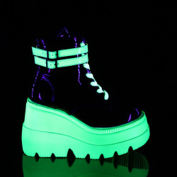 Demonia SHAKER-52 Black Neon Green Platform Wedge Ankle Boots