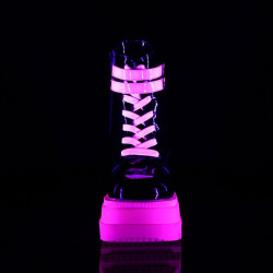 Demonia SHAKER-52 Black Neon Pink Platform Wedge Ankle Boots