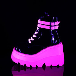 Demonia SHAKER-52 Black Neon Pink Platform Wedge Ankle Boots