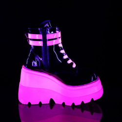 Demonia SHAKER-52 Black Neon Pink Platform Wedge Ankle Boots