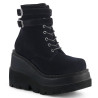 Demonia SHAKER-52 Black Velvet Platform Wedge Ankle Boots
