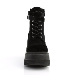 Demonia SHAKER-52 Black Velvet Platform Wedge Ankle Boots