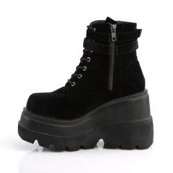 Demonia SHAKER-52 Black Velvet Platform Wedge Ankle Boots
