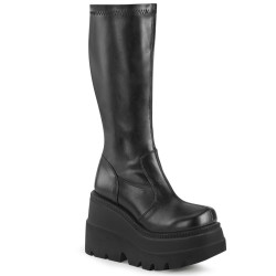 Demonia SHAKER-65 Black Vegan Platform Wedge Boots