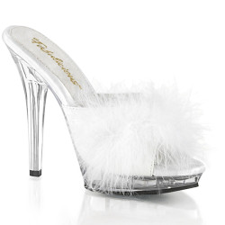 Fabulicious LIP-101-8 White Satin Transparent Mules