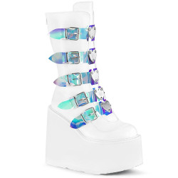 Demonia SWING-230 White Vegan Platform Buckle Boots
