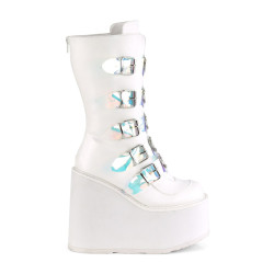 Demonia SWING-230 White Vegan Platform Buckle Boots