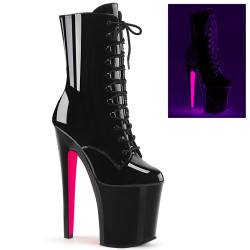 Pleaser XTREME-1020TT Black Patent Neon Pink Ankle Boots