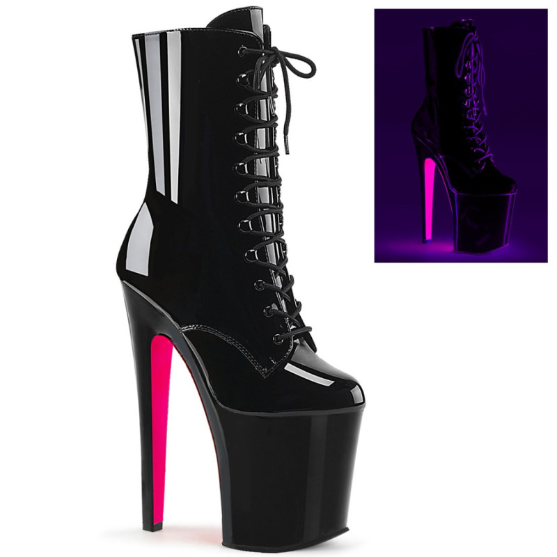 Pleaser XTREME-1020TT Black Patent Neon Pink Ankle Boots Pleaser XTREME-1020TT Black Patent Neon Pink Ankle Boots