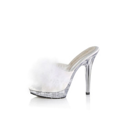 Fabulicious LIP-101-8 White Satin Transparent Mules