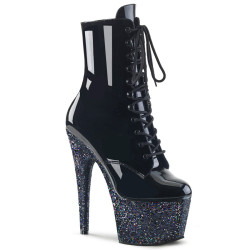 Pleaser ADORE-1020LG Black Patent Glitter Ankle Boots