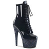 Pleaser ADORE-1020LG Black Patent Glitter Ankle Boots