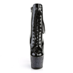 Pleaser ADORE-1020LG Black Patent Glitter Ankle Boots