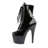Pleaser ADORE-1020LG Black Patent Glitter Ankle Boots