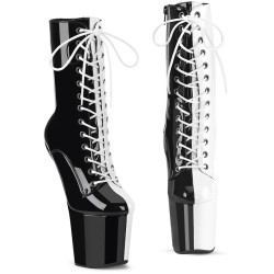 Pleaser CRAZE-1040TT Black White Patent Ankle Boots