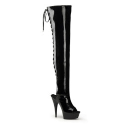 Pleaser DELIGHT-3017 Patent Laced Thigh High Boots