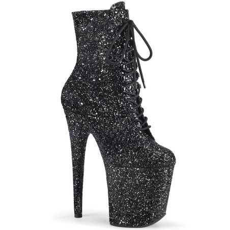 Pleaser FLAMINGO-1020GWR Black Glitter Ankle Boots