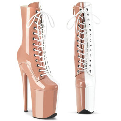 Pleaser FLAMINGO-1040TT Blush White Patent Ankle Boots