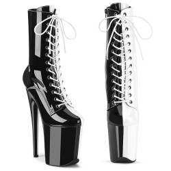 Pleaser FLAMINGO-1040TT Black White Patent Ankle Boots