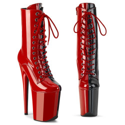 Pleaser FLAMINGO-1040TT Red Black Patent Ankle Boots