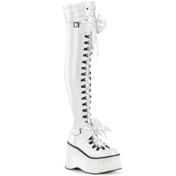 Demonia KERA-303 White Patent Platform Thigh High Boots