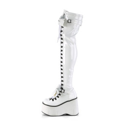 Demonia KERA-303 White Patent Platform Thigh High Boots