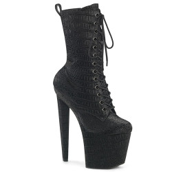 Pleaser RAZZLE-1040WR Black Reptile Print Ankle Boots