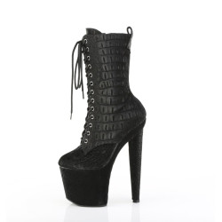 Pleaser RAZZLE-1040WR Black Reptile Print Ankle Boots