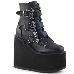 Demonia SWING-103 Black Vegan Platform Buckle Boots