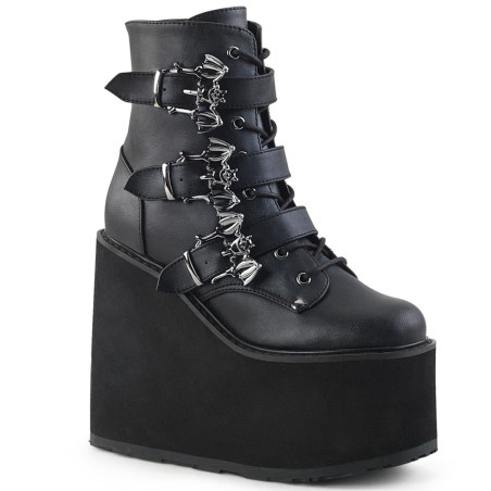 Demonia SWING-103 Black Vegan Platform Buckle Boots