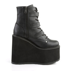 Demonia SWING-103 Black Vegan Platform Buckle Boots